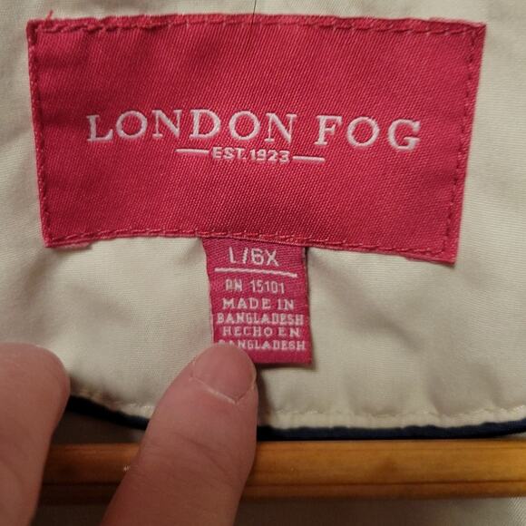 London Fog Girl's Jacket Hood Button Up Lightweight Trench Size L/6X - Picture 3 of 8